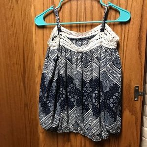 White and blue cold shoulder top